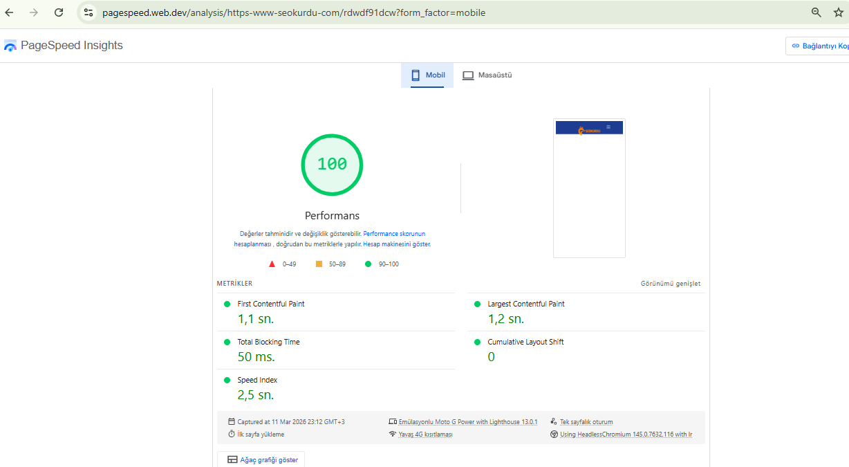 SEO Kurdu mobil performans görünümü ve kullanıcı deneyimi odaklı hızlı açılan ana sayfa ekran görüntüsü
